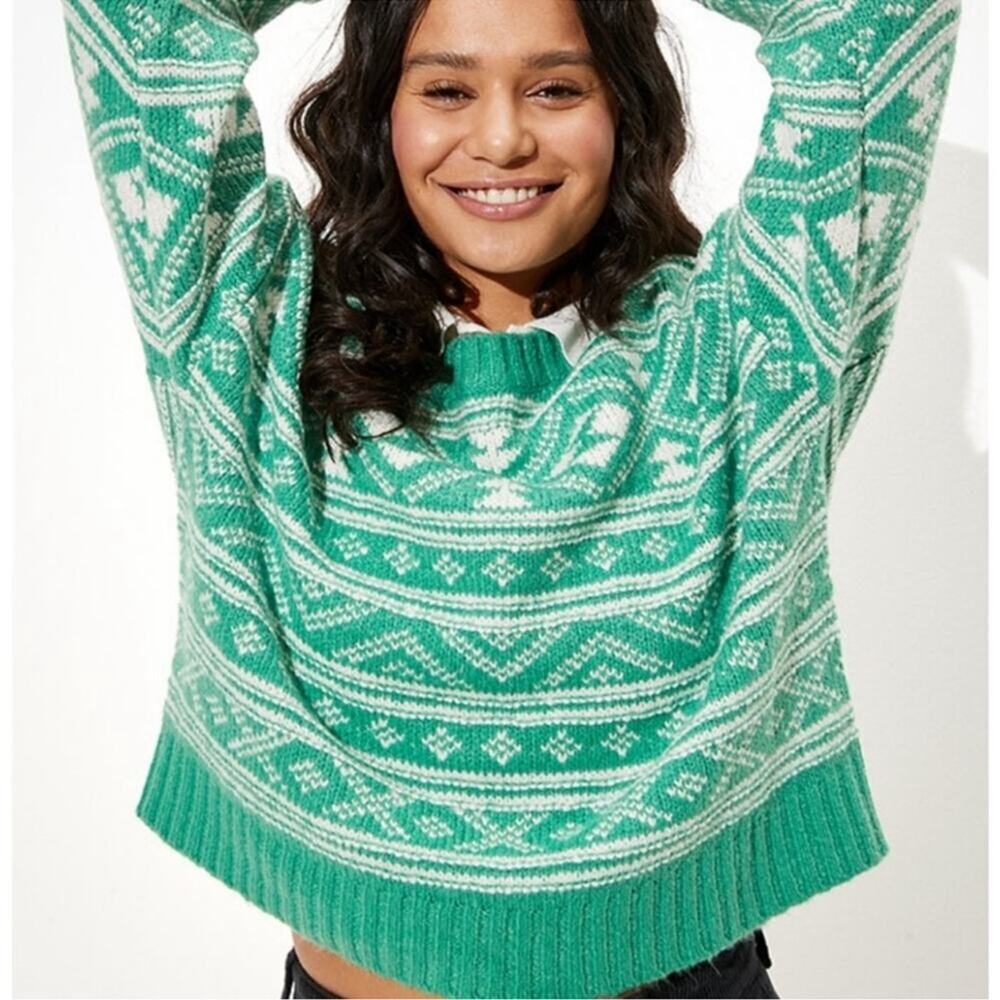 American Eagle Outfitters Fair Isle Sweater Green White Size M